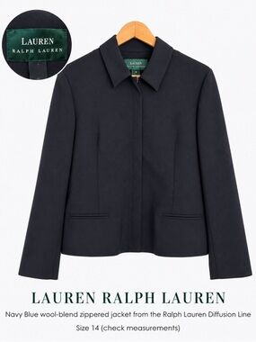 Lauren Ralph Lauren Navy Wool-Blend Zippered Jacket